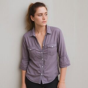 James Perse Roll Tab Sleeve Top Womens 4 XL‎ Lilac Purple Button Front Utility